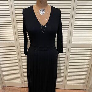 BODEN V-Neck Black Midi Dress Long Sleeve NWT Size 8L